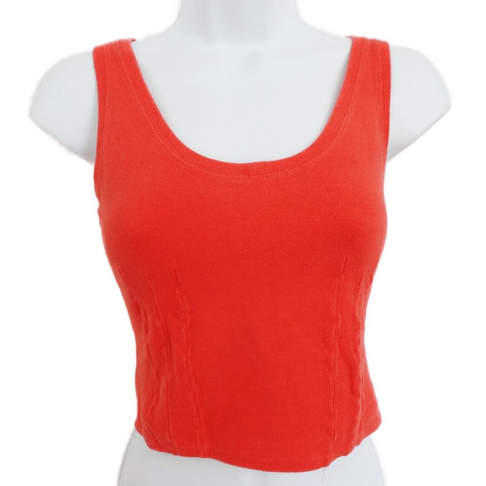 Vintage 80s Crop Tank Top Orange Fitted Cotton Spandex Contempo Casuals V Back S